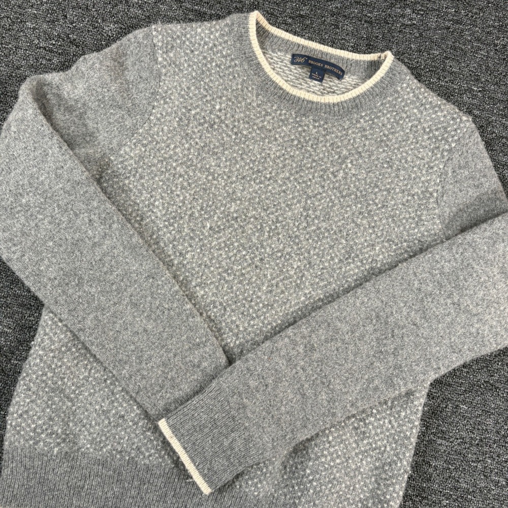 Brooks Brothers Sweater Womens L Gray Wool Blend Birds Eye Crewneck 346